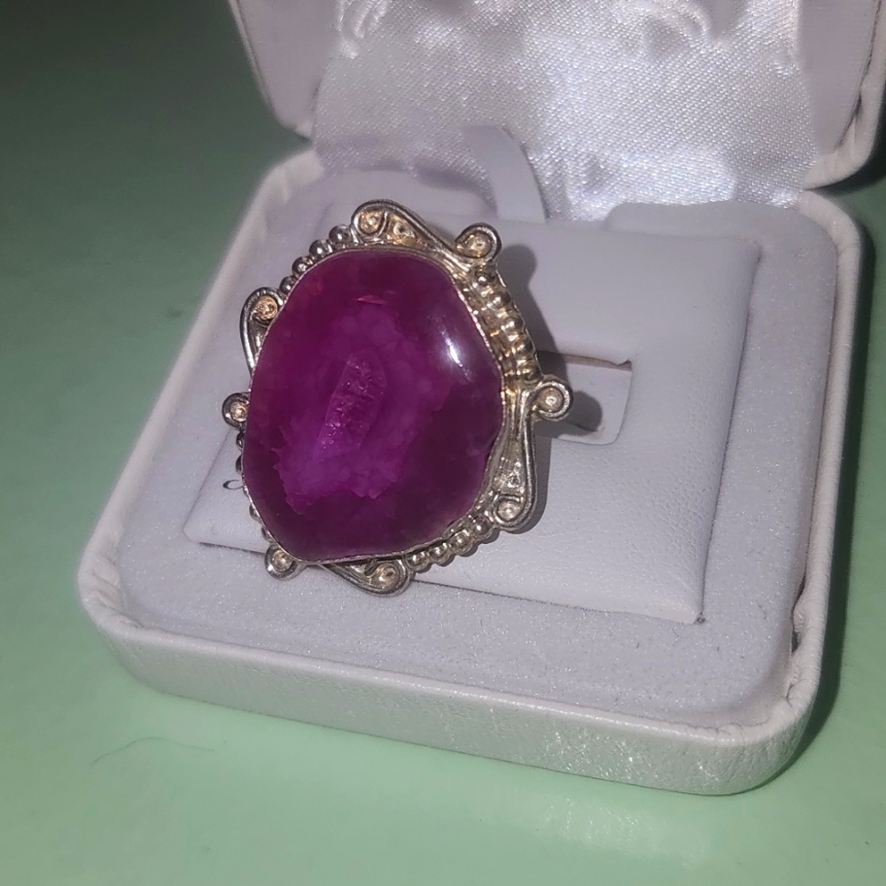 Large silver stone ring